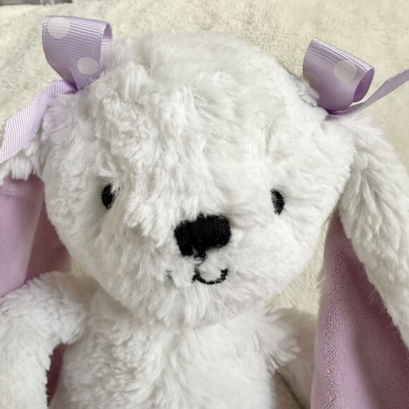 Lambs And Ivy Snowflake Long Eared White Bunny Purple Bows 12” Plush Bedtime - Picture 5 of 6